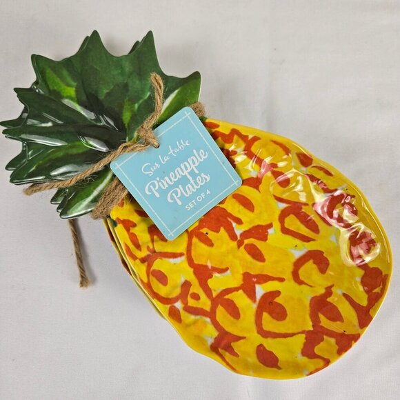 Sur La Table Pineapple Plates Melamine Set of 4 Yellow Green Textured NWT - Picture 1 of 6